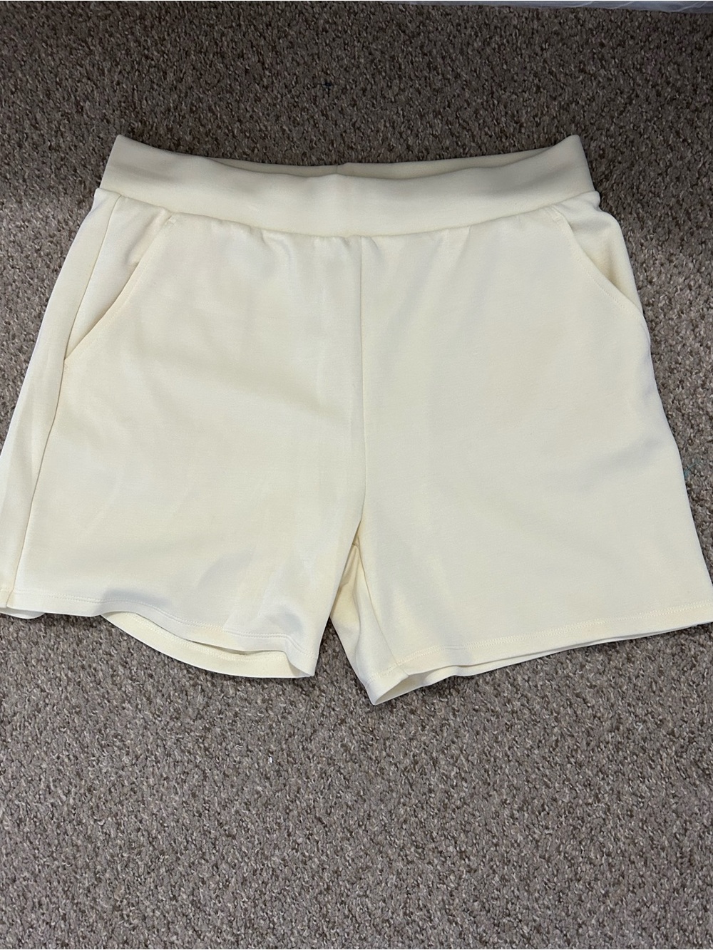 Women’s High-Waist Cream Athletic Shorts with Pockets